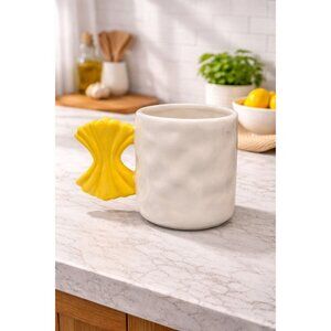 New Yellow Bow Tie Pasta Handle Ceramic Coffee TEA Beverage Mug Gift Mothers Day